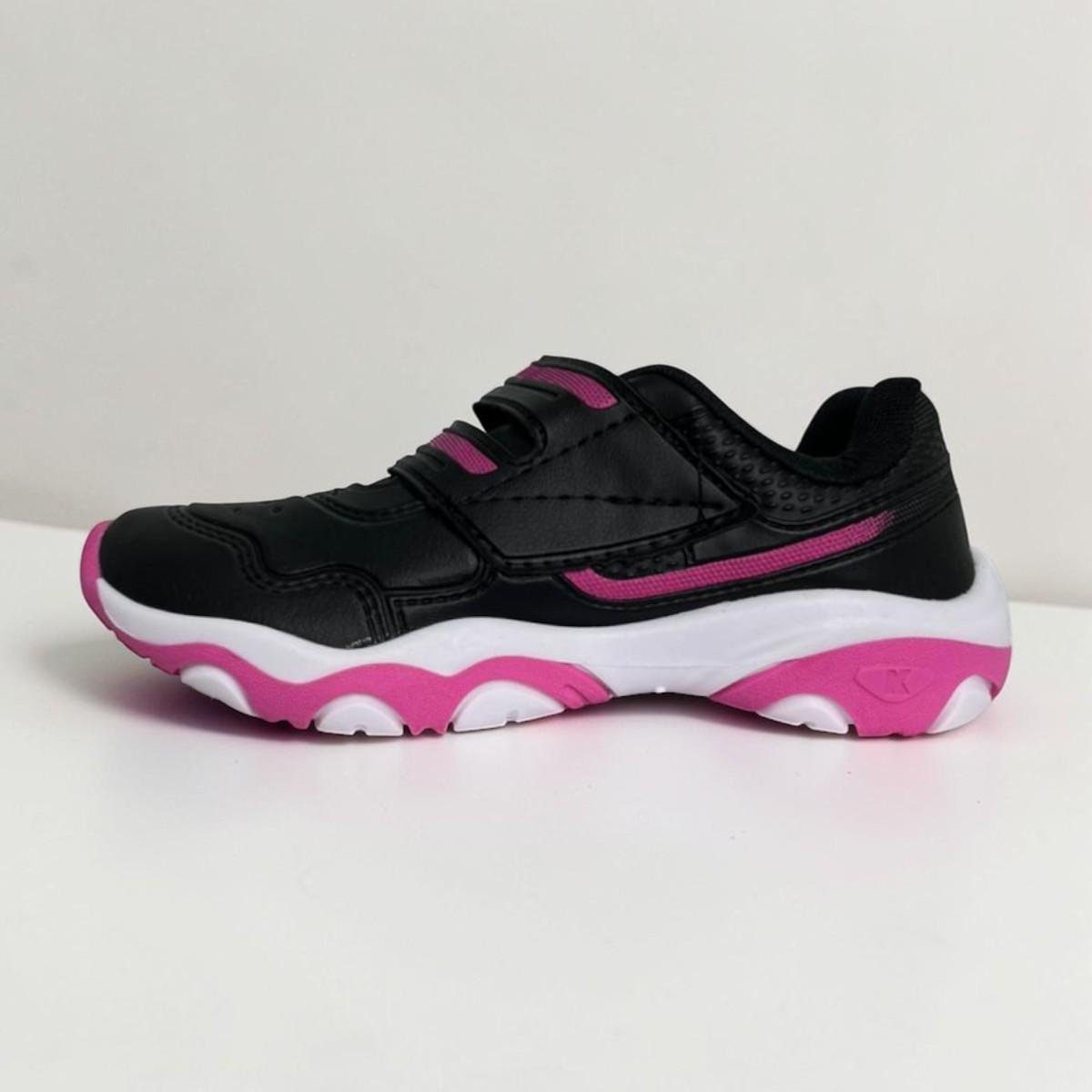 Tênis Infantil Kidy Play Menina Rosa Com Tira Aderente Preto 6
