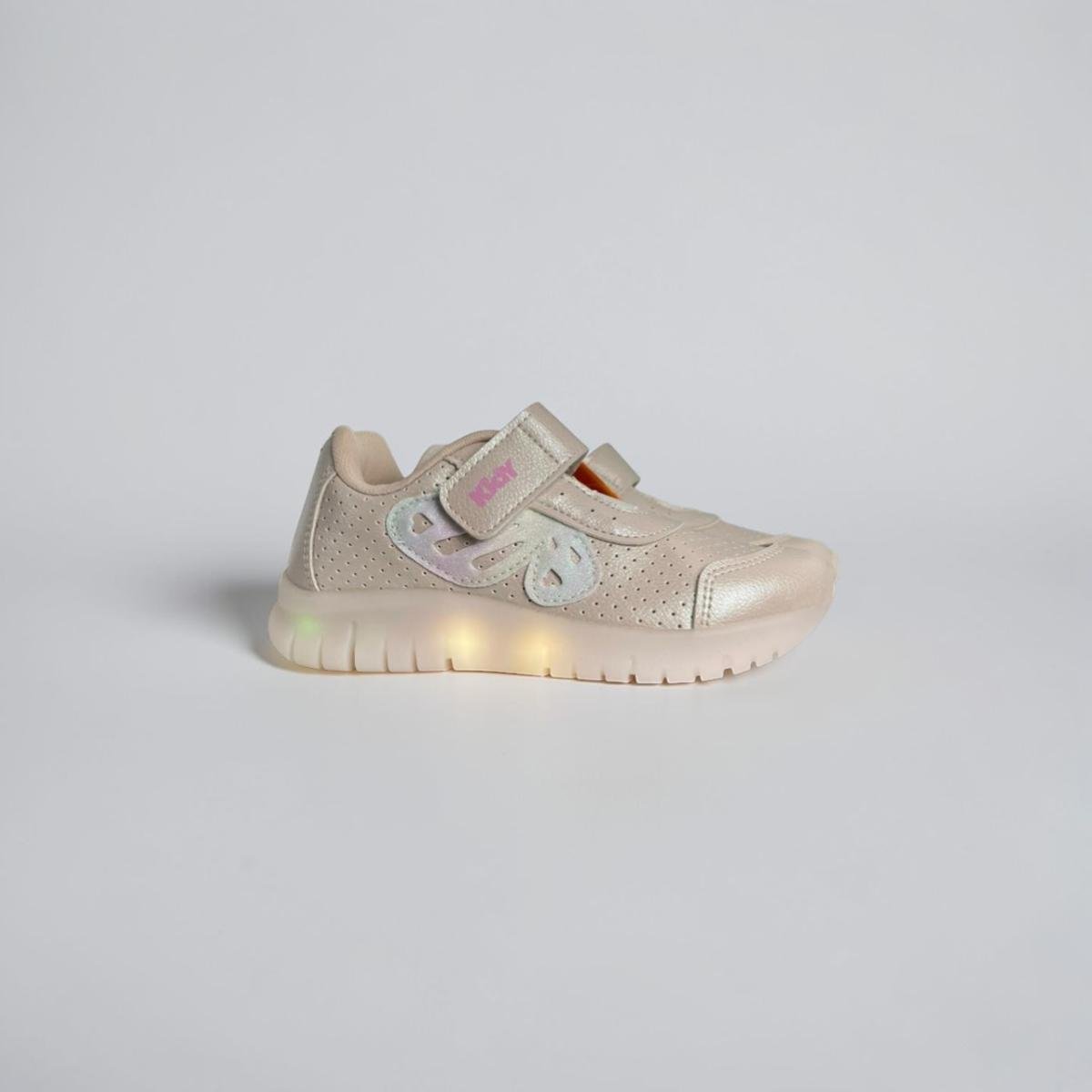 Tênis infantil menina kidy com led casual - escolar Bege 4