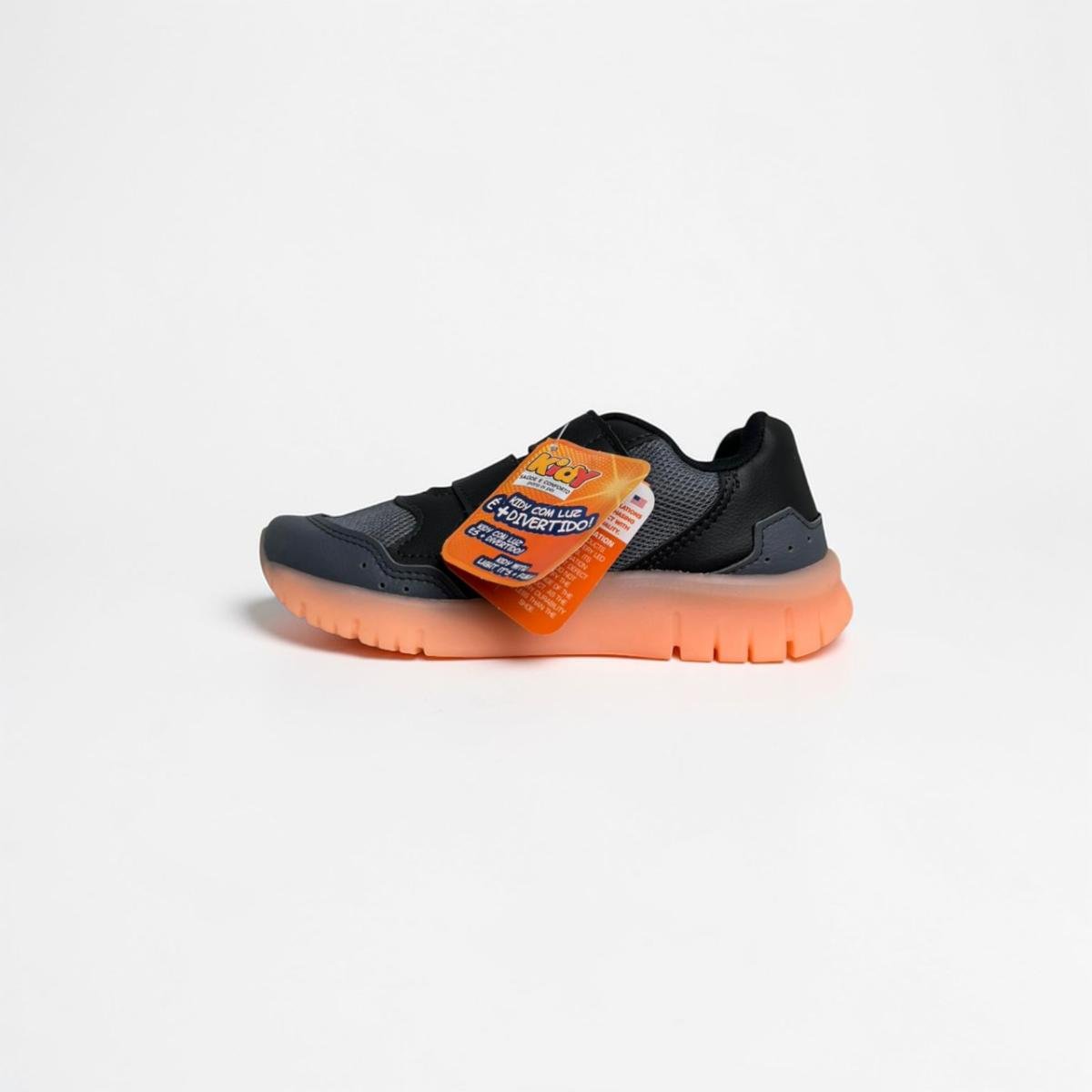 Tênis Infantil Kidy Light Fun LED Preto/Laranja Menino Preto/Cinza 3