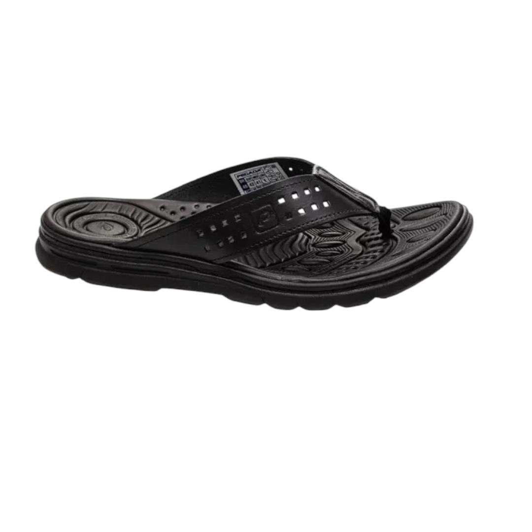 CHINELO PEGADA MASCULINO EM COURO CASUAL 134202-03 PRETO