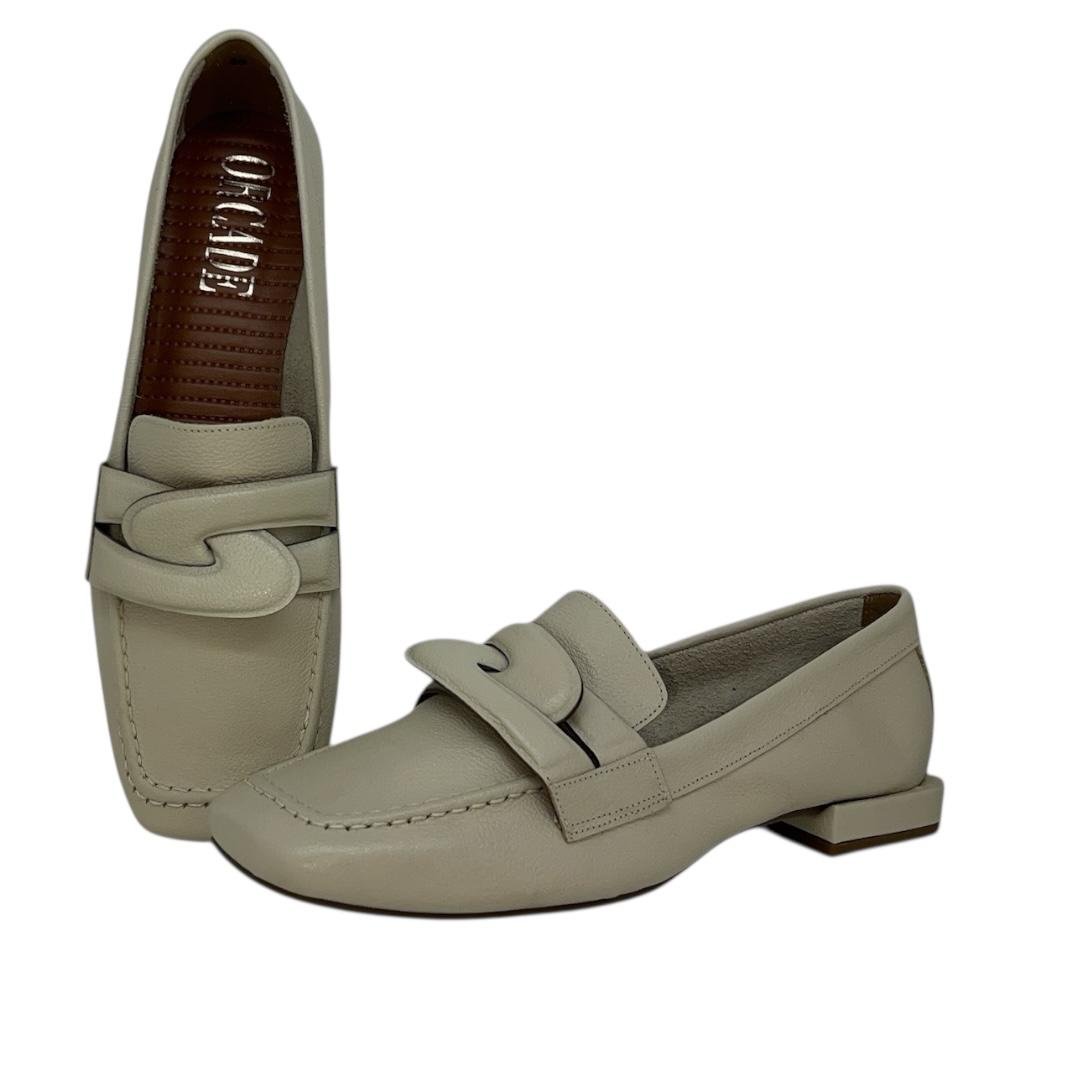 SAPATO ORCADE FEMININO MOCASSIM LOAFER EM COURO CASUAL 099214 OFF WHITE Bege 3