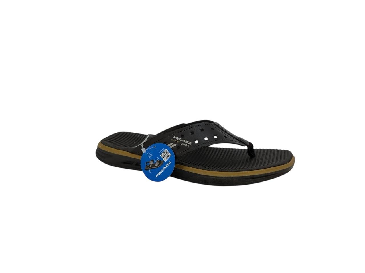 CHINELO PEGADA MASCULINO EM COURO CASUAL 134652-02 MARROM Preto 2