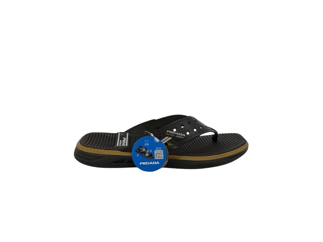 CHINELO PEGADA MASCULINO EM COURO CASUAL 134652-02 MARROM Preto 3