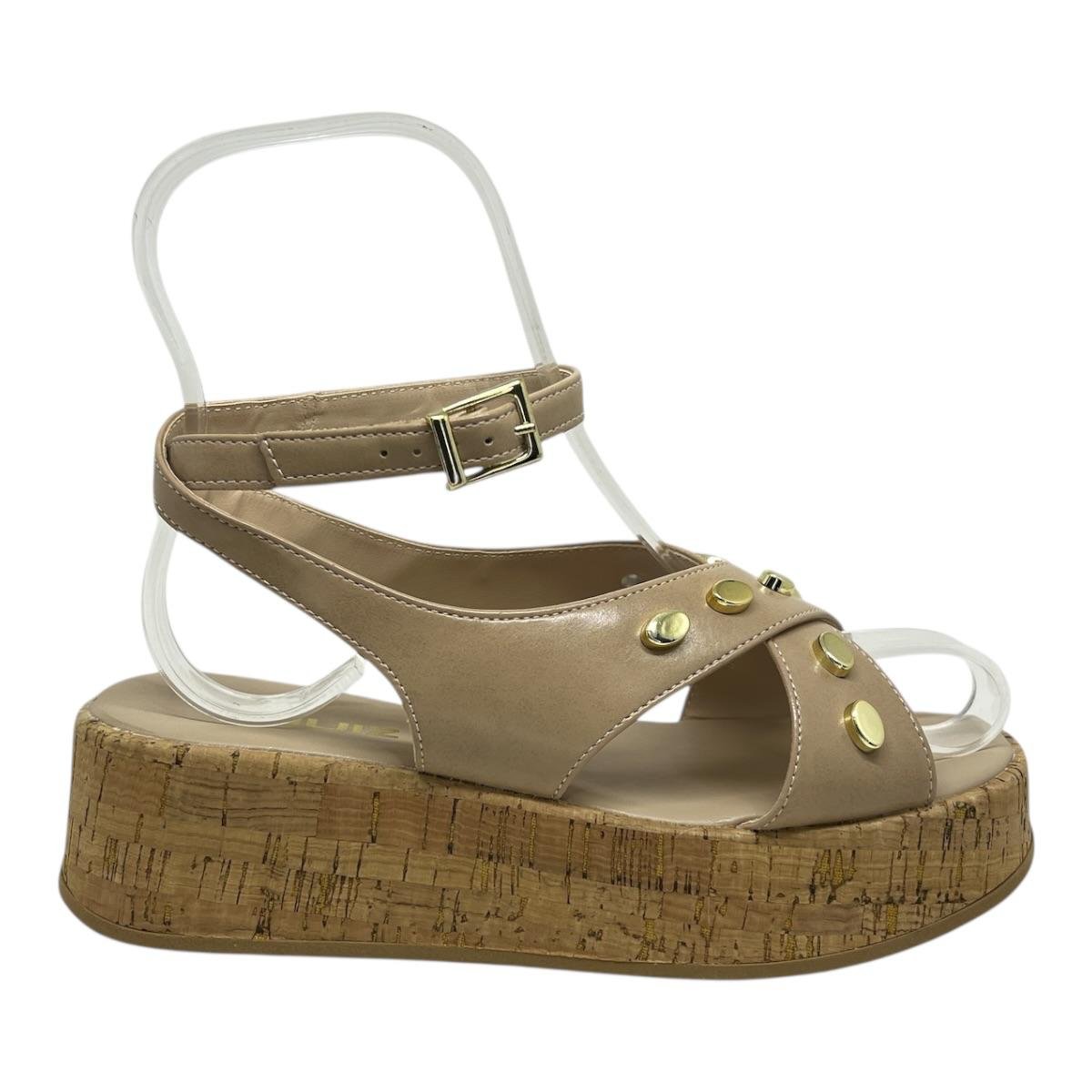 SANDALIA QUIZ FEMININA SALTO MEDIO PLATFORMA CASUAL 69-1458-03 BEGE Bege 2