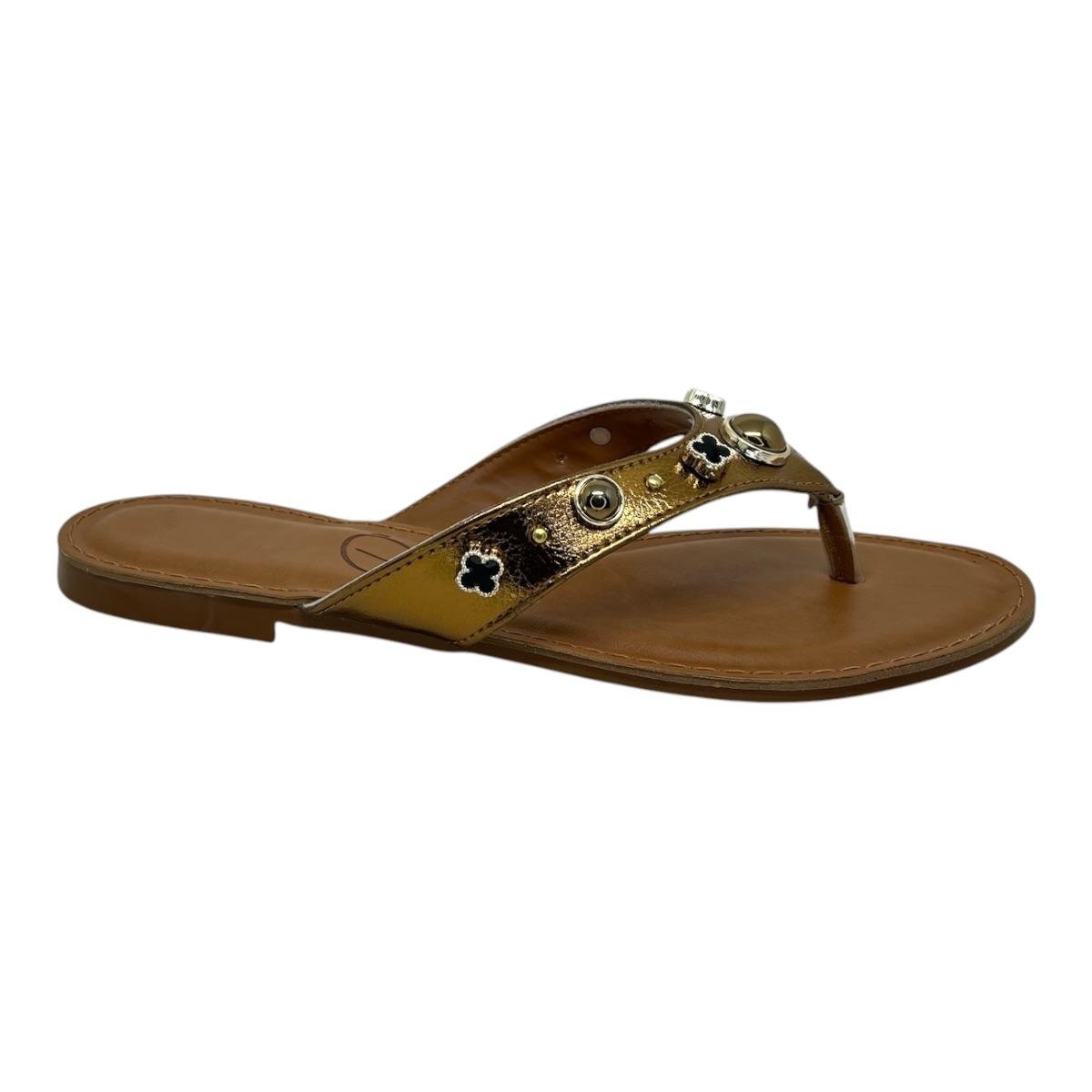 CHINELO D´CAPRI FEMININO RASTEIRA CASUAL 352 MARROM Dourado 2
