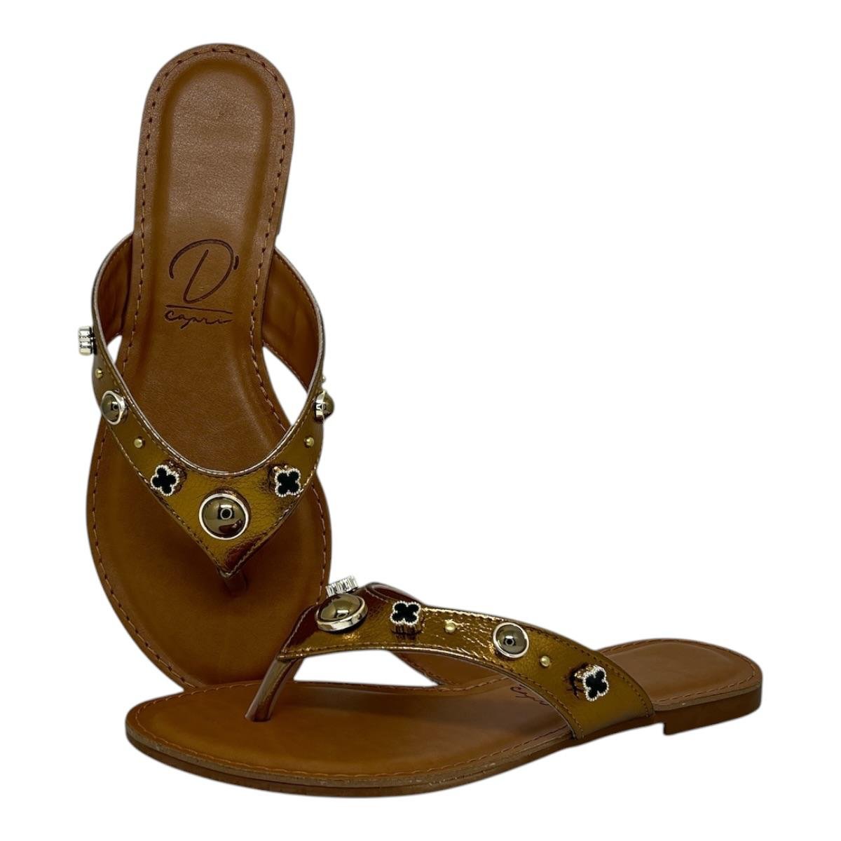 CHINELO D´CAPRI FEMININO RASTEIRA CASUAL 352 MARROM Dourado 3