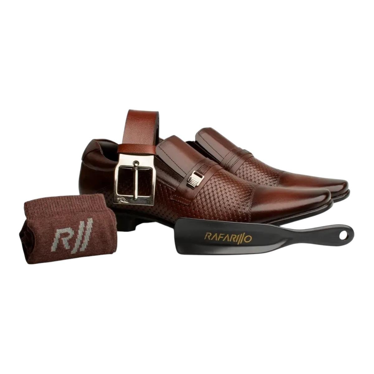 KIT SAPATO RAFARILLO MASCULINO MAIS CINTO MAIS MEIA MAIS CALCADEIRA SOCIAL 34065-102PK MARROM Marrom 5