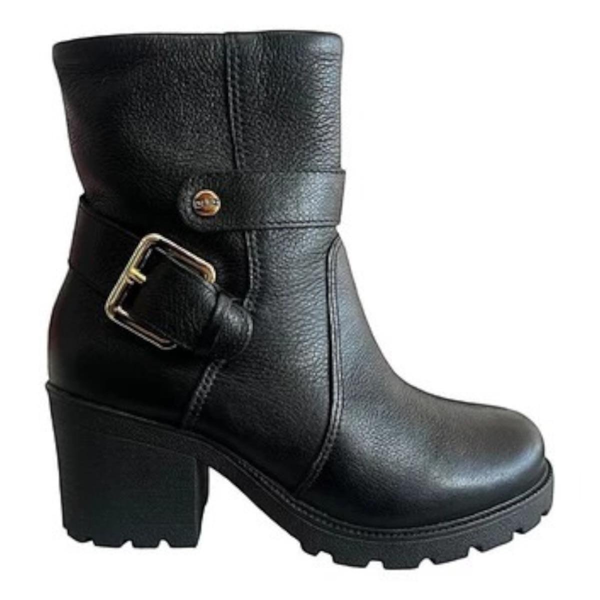 BOTA QUIZ FEMININO SALTO BLOCO EM COURO CASUAL 68-2380-03 PRETO