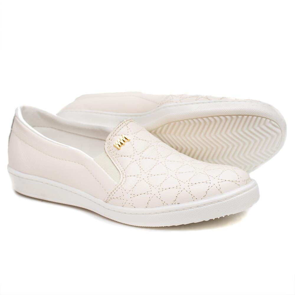 Slip On Marina Mello em Couro Pesponto Porcelana Branco 4