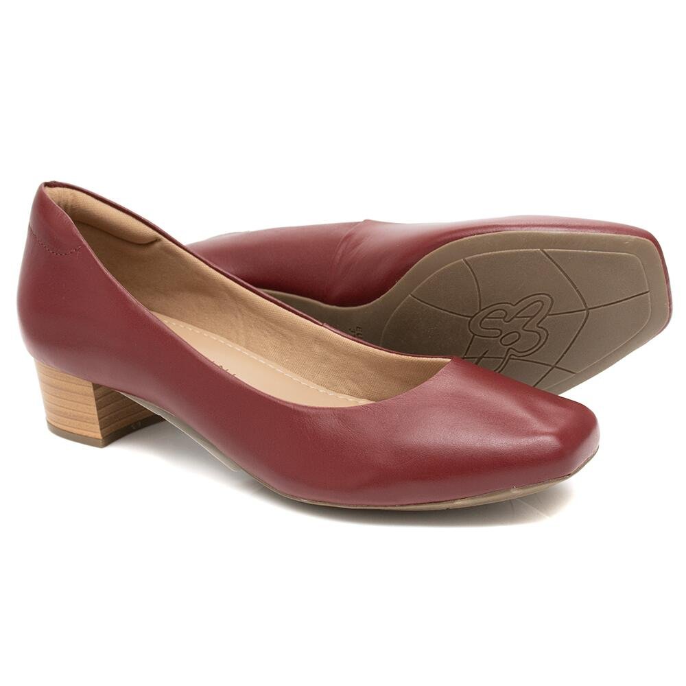 Sapato Pattini Confort em Couro Bico Quadrado Vermelho Vermelho 4