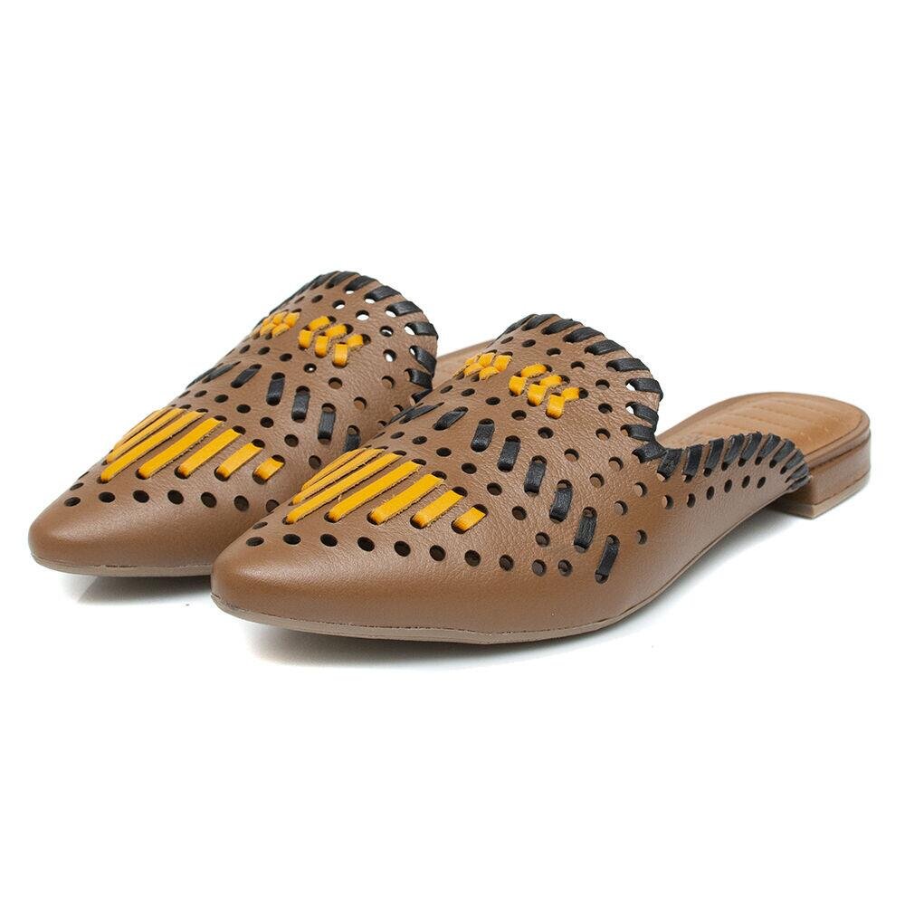 Mule Orcade em Couro Color Cuoio Marrom