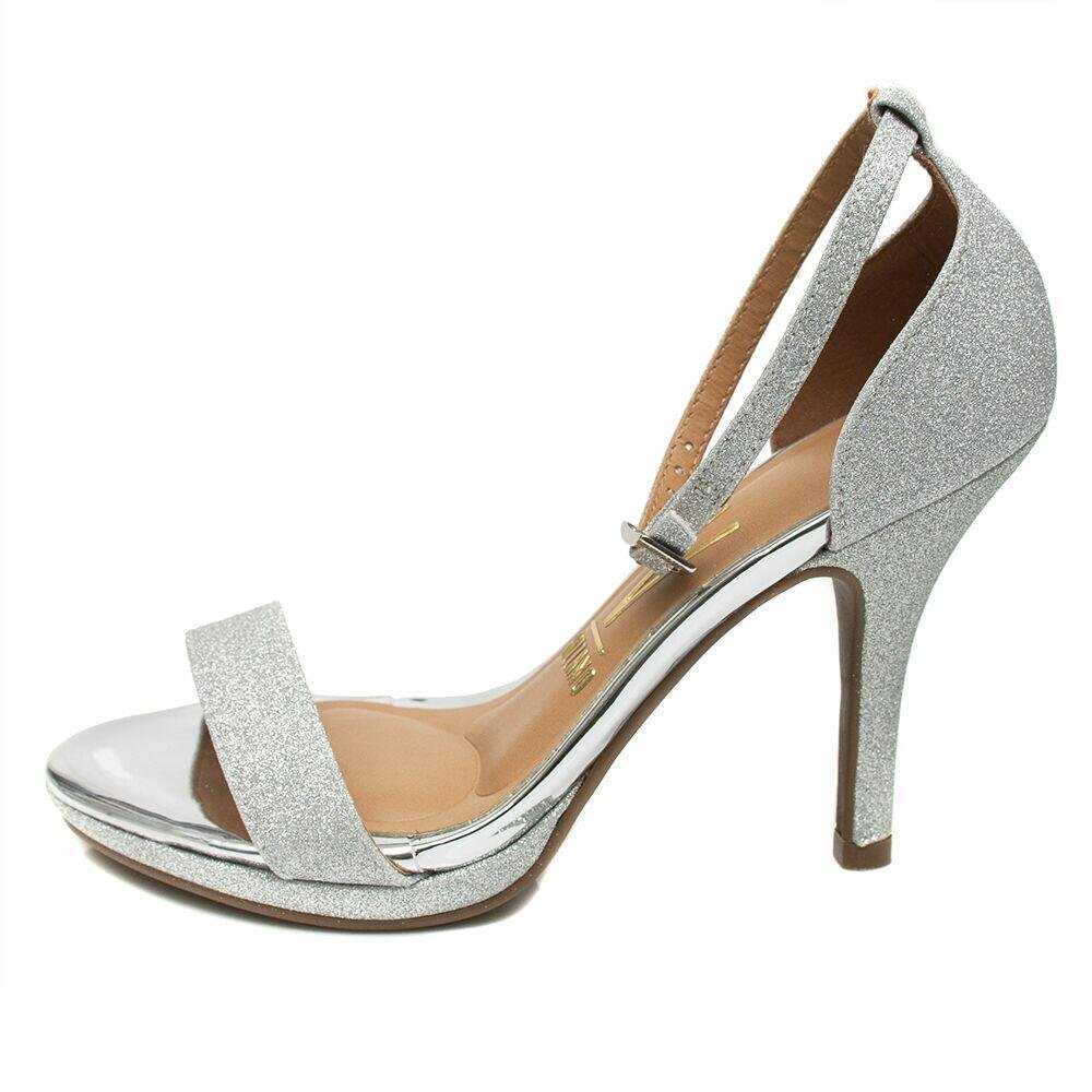 Glitter Sandalia Para Festa Prata Sandália Vizzano Salto Fino Alto