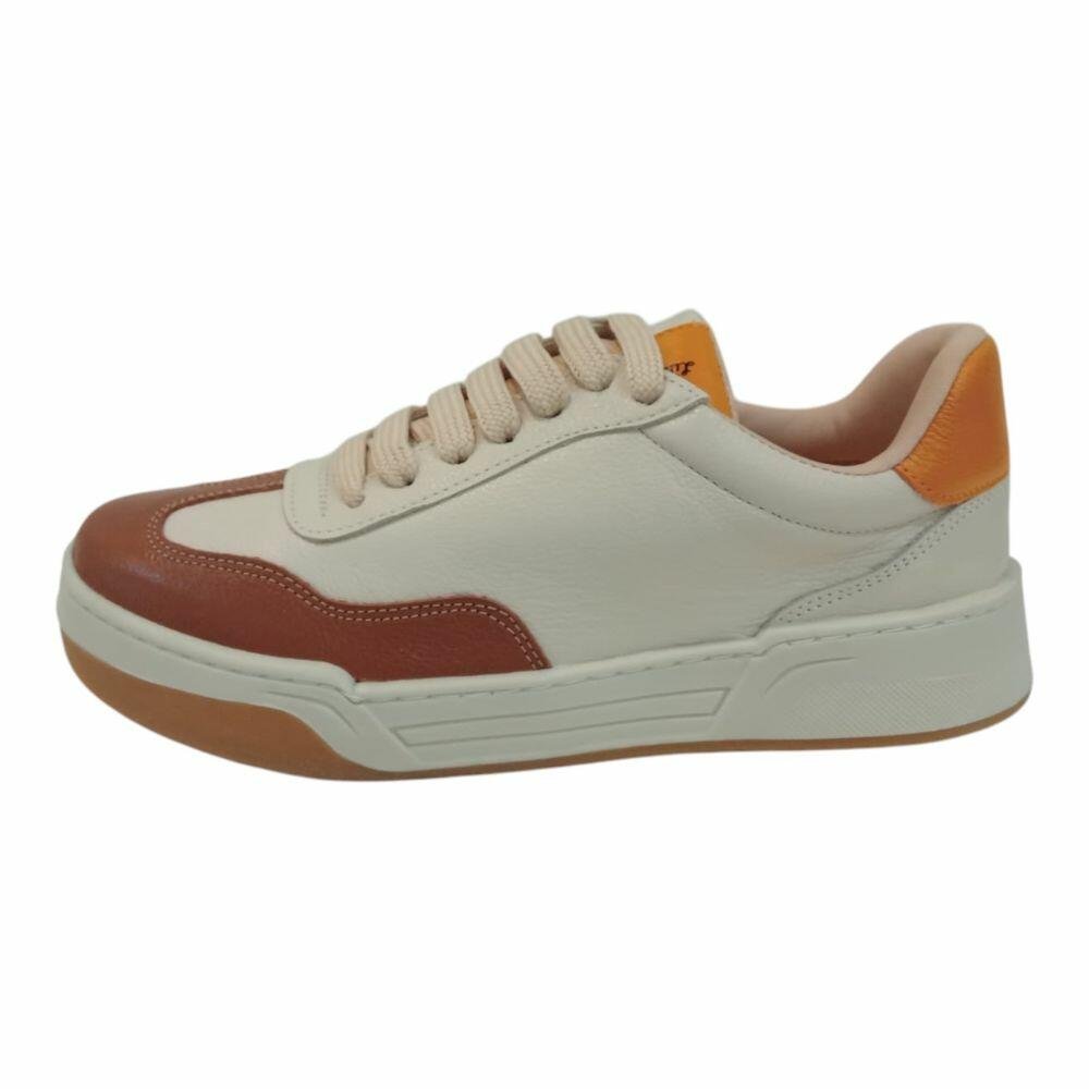 Tênis Feminino Pattini em Couro Off White e Conhaque Off White/Caramelo/Mostarda 1