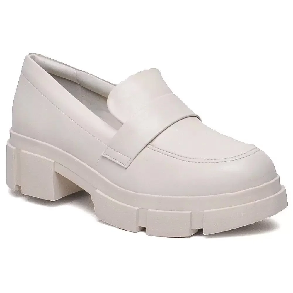 Sapato Mocassim Feminino - Off White Tratorado sola alta super moderno com estilos Branco 1
