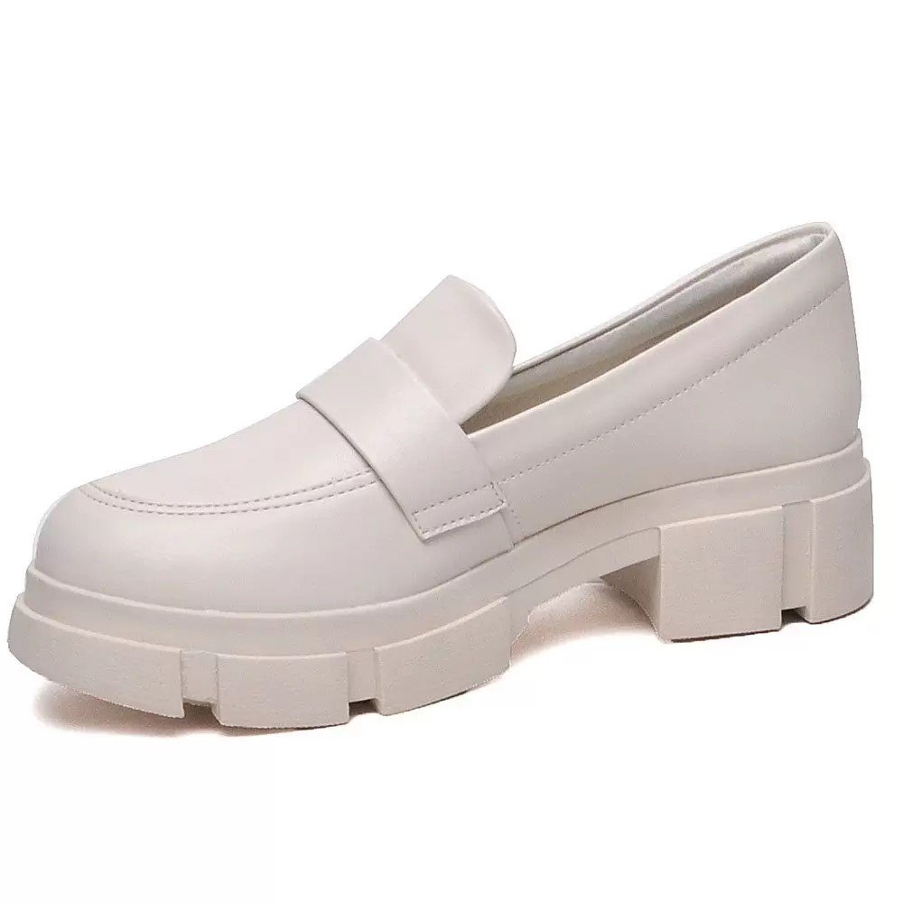 Sapato Mocassim Feminino - Off White Tratorado sola alta super moderno com estilos Branco 2