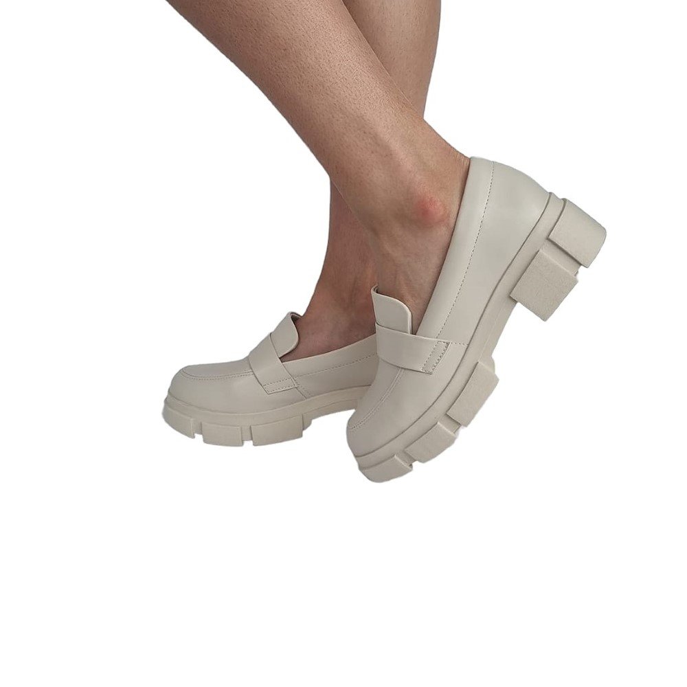 Sapato Mocassim Feminino - Off White Tratorado sola alta super moderno com estilos Branco 4