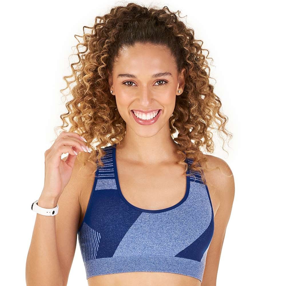 Top Fitness Jacquard com Bojo Removível sem Costura Azul Mescla