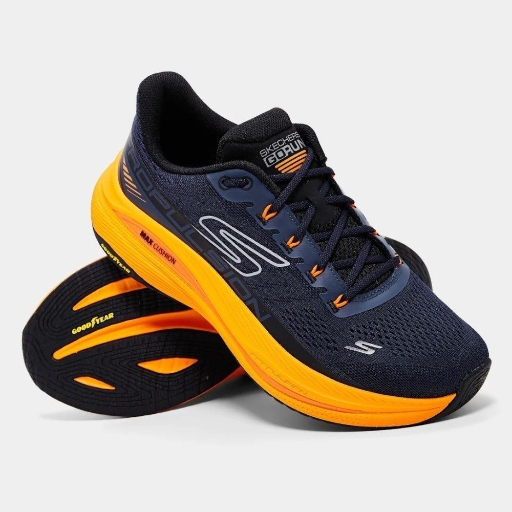 Tênis Skechers Max Cushioning Endeavour - masculino - azul marinho e laranja Azul Marinho 2