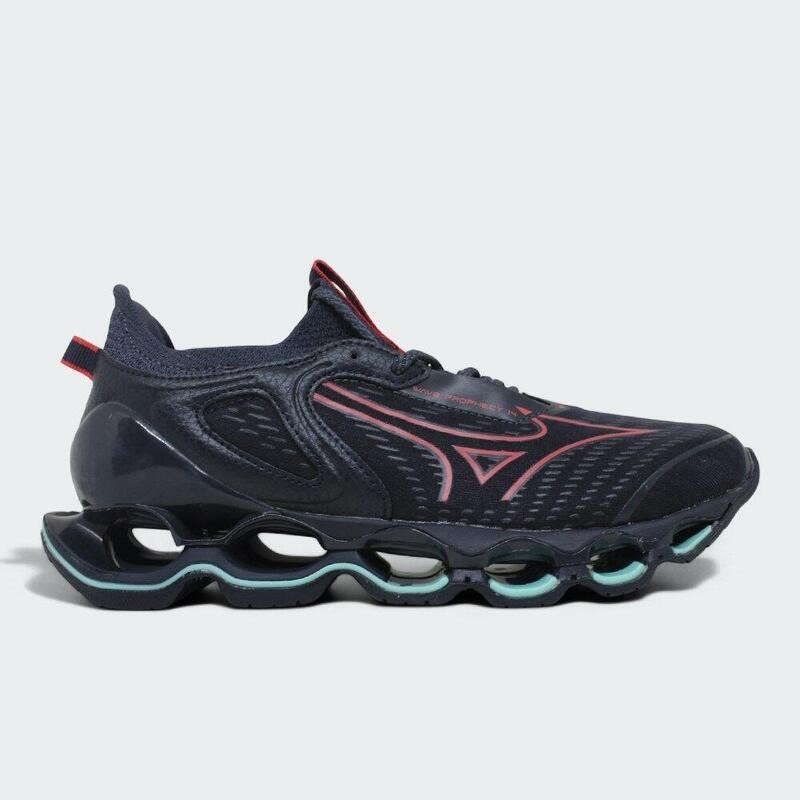 Tenis Mizuno Wave Prophecy 14 - feminino - azul marinho e vermelho