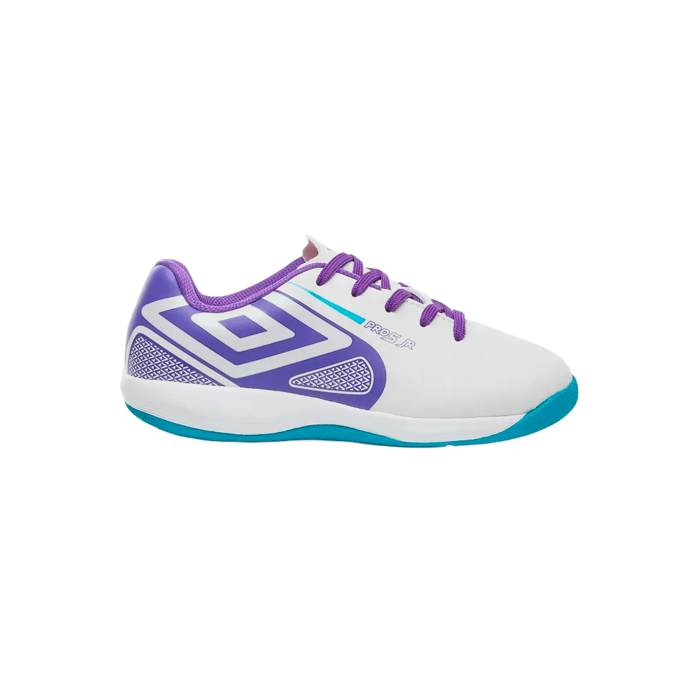 Tenis Futsal Umbro Pro 5 JR - infantil - roxo e branco