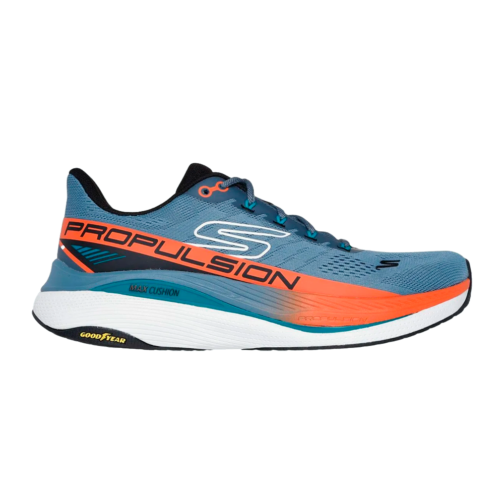 Tênis Skechers Max Cushioning - masculino - azul e laranja 