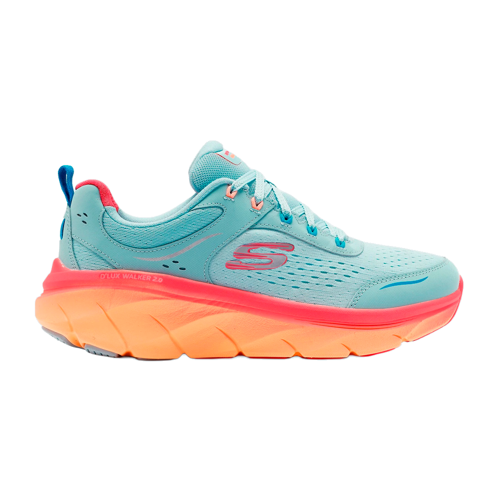 Tênis Skechers D Lux Walker 2.0 - Neon Sites - feminino - azul e laranja