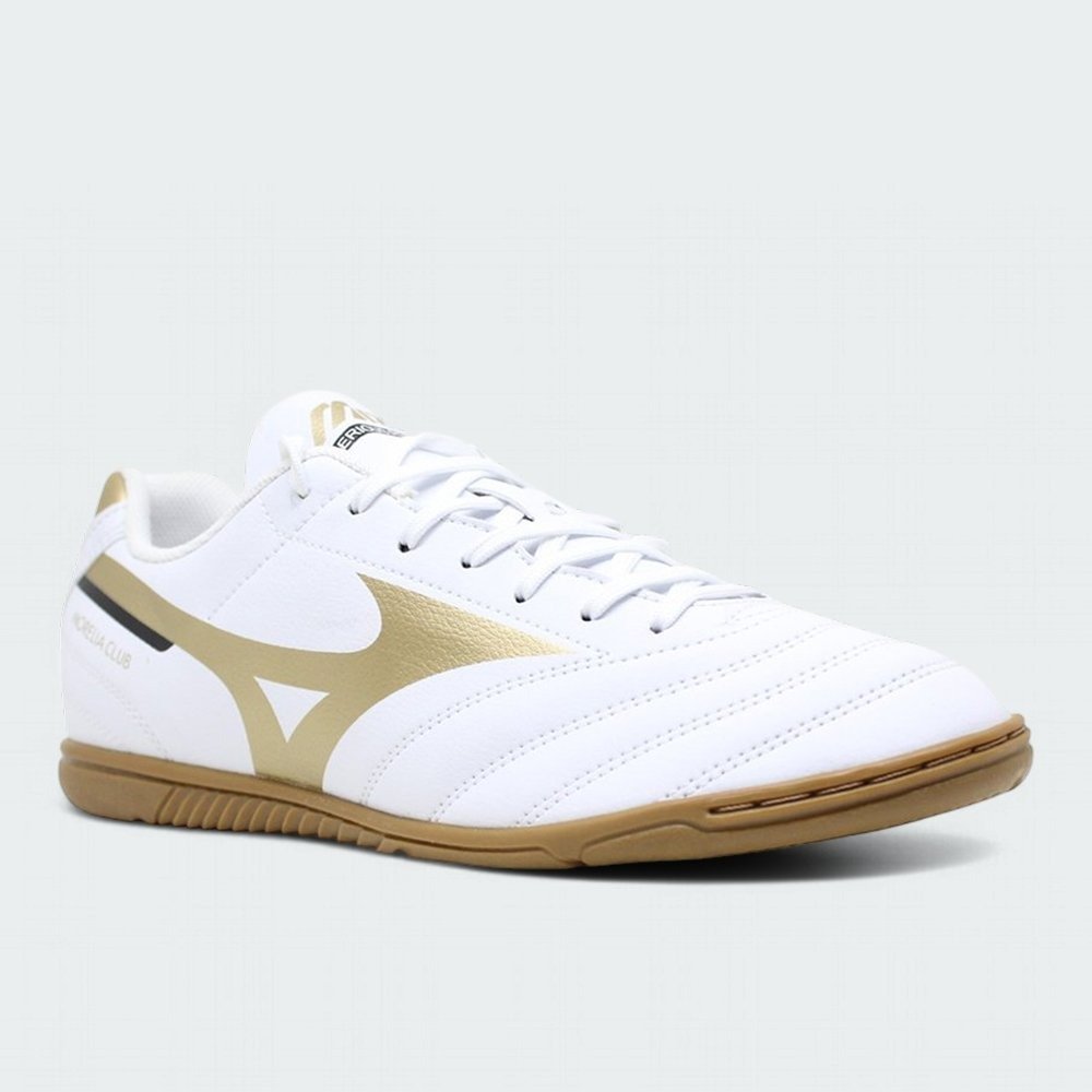 Tenis futsal Mizuno Morelia Club - unissex - branco e dourado Branco 2