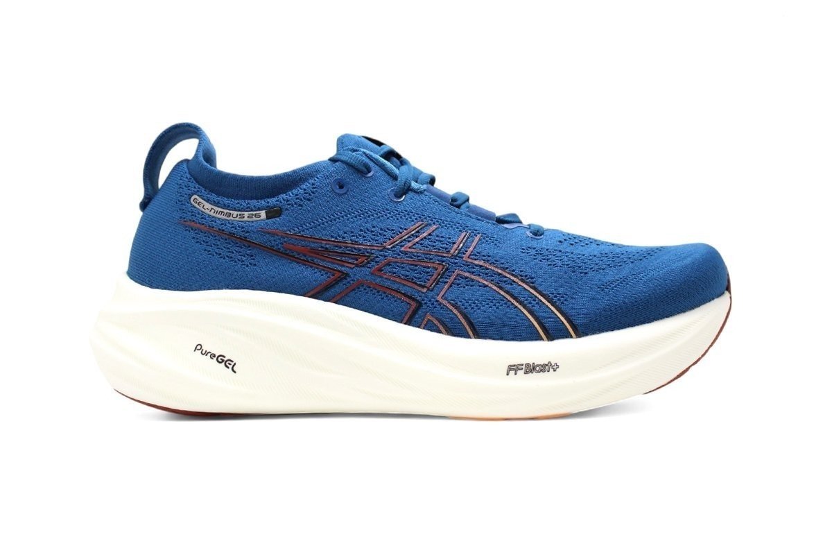 Tenis Asics Gel Nimbus 26 - masculino - azul e laranja