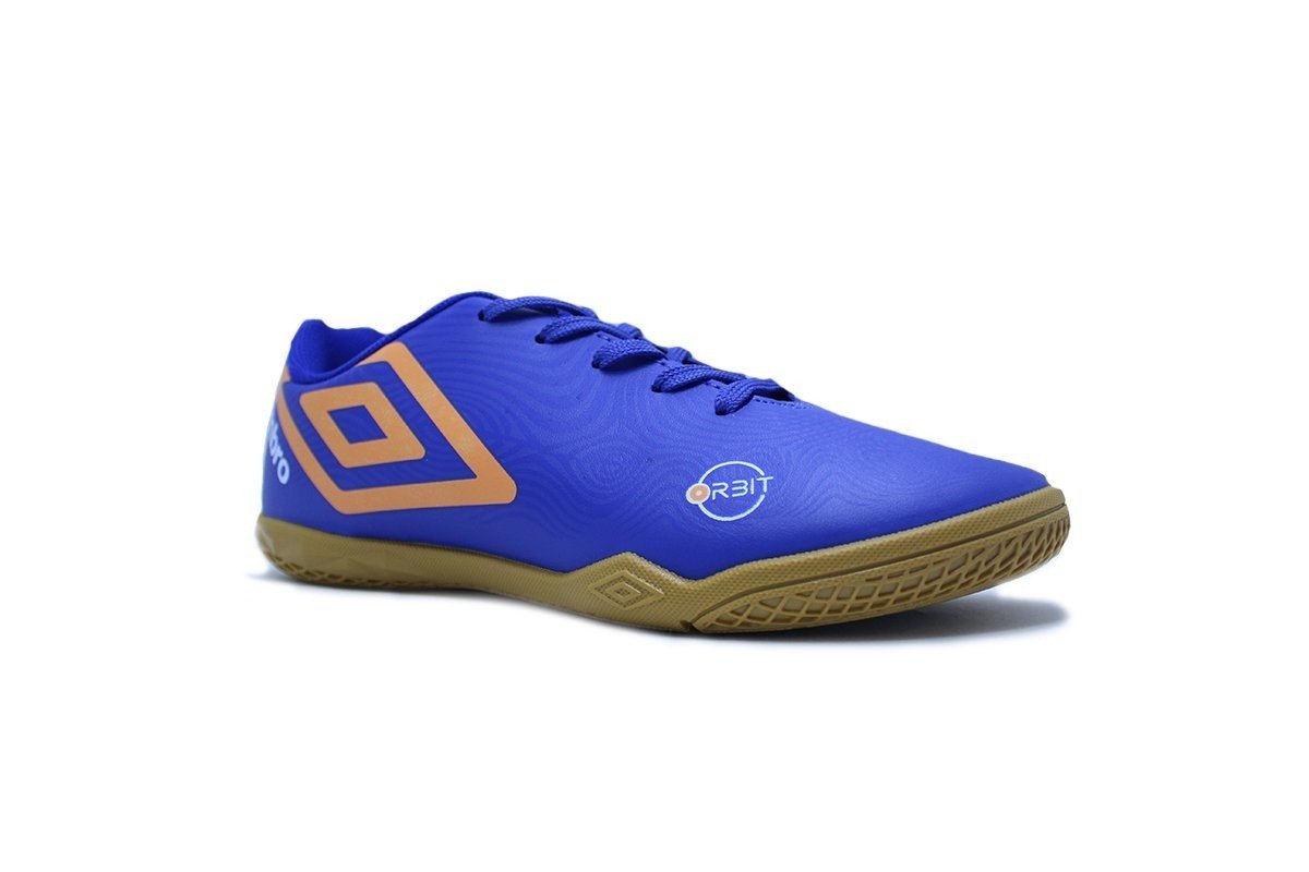 Chuteira futsal Umbro Orbit Jr infantil - unissex - azul e laranja Azul 2