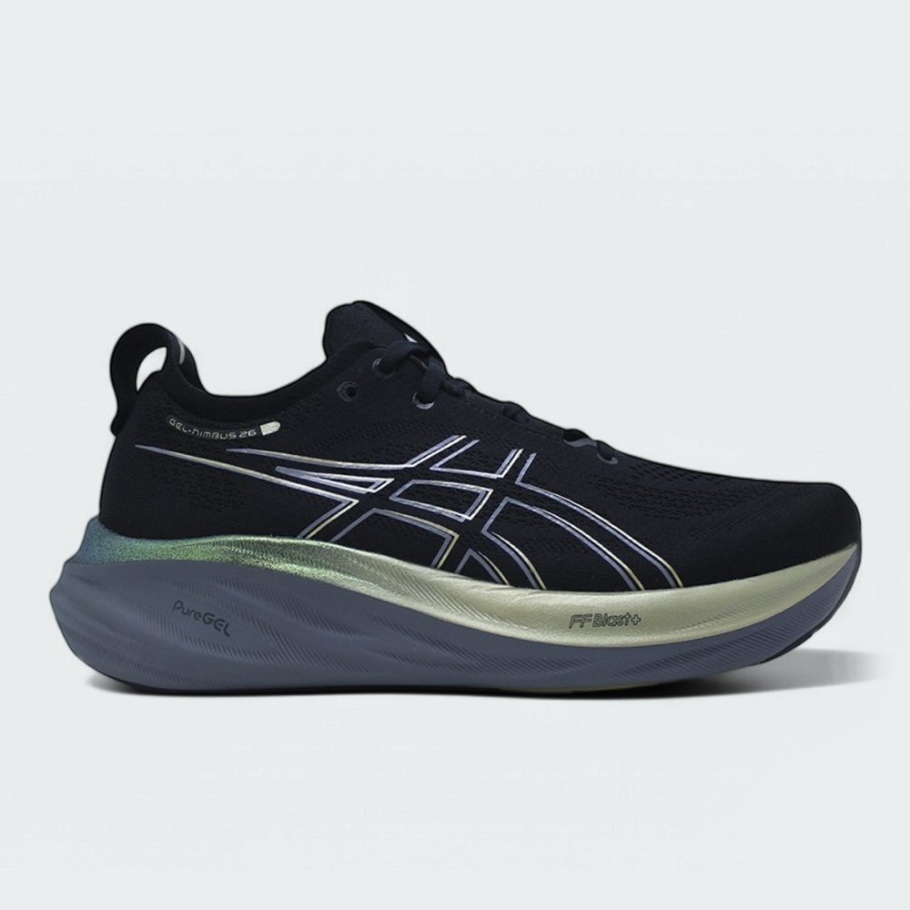 Tenis Asics Gel Nimbus 26 Platinum - masculino - preto e dourado