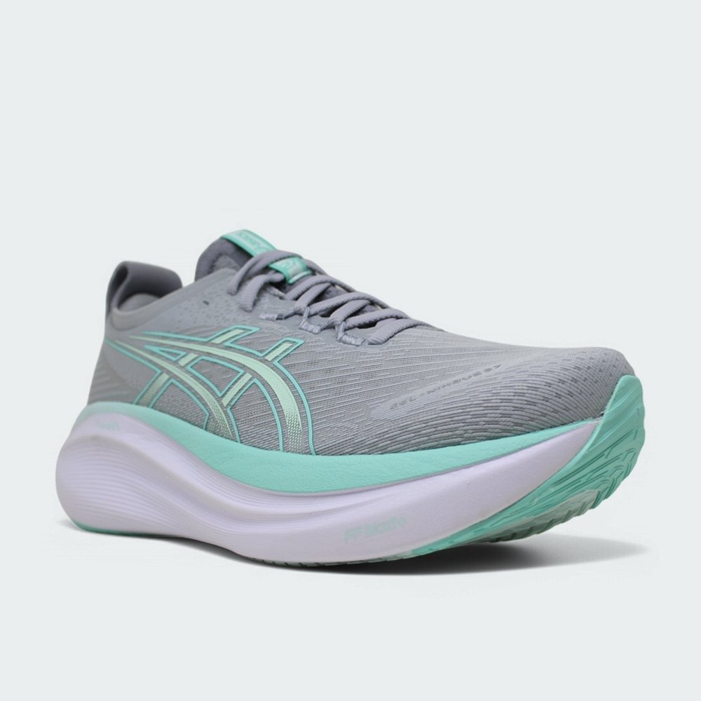 Tenis Asics Gel Nimbus 27 - feminino - cinza e verde Cinza 3
