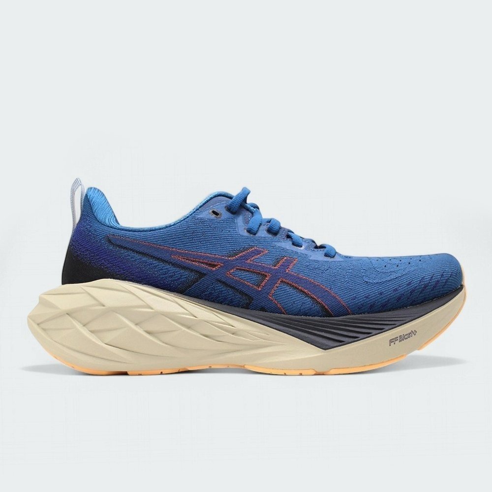 Tenis Asics Novablast 4 - masculino - azul e bege