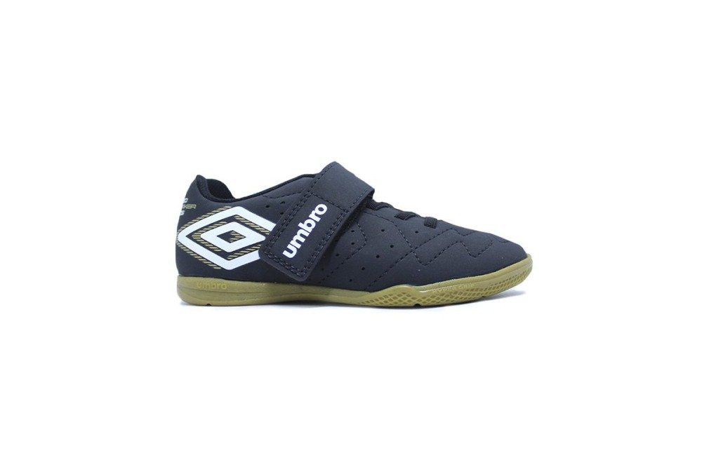 Tenis futsal/indoor Umbro Neo Striker infantil - unissex - preto e branco