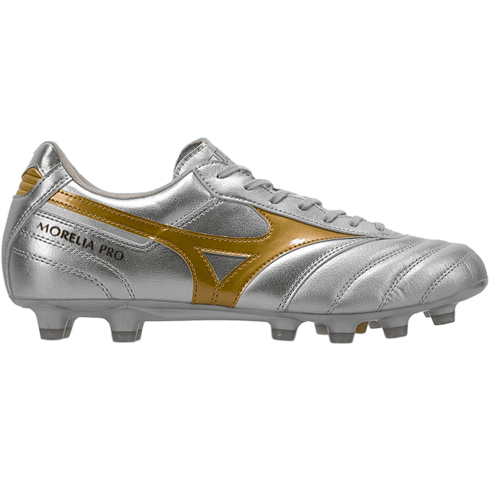 Chuteira Campo Mizuno Morelia II Pro - masculino - prata e dourado