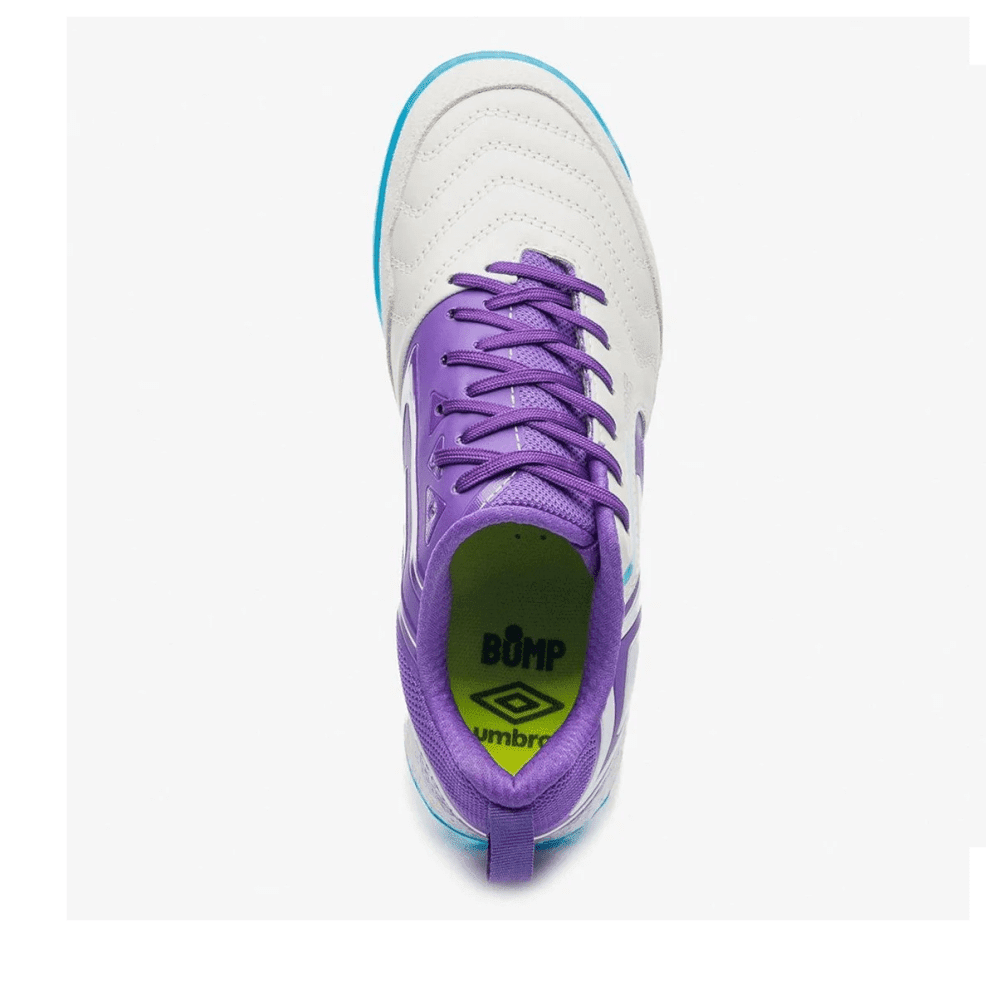 Chuteira Futsal Umbro Pro 5 Bump Club - unissex - branco e roxo Branco 3