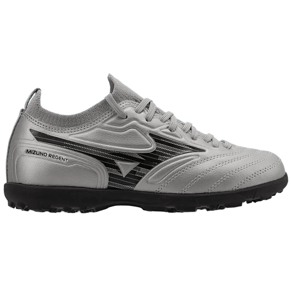 Chuteira Mizuno Regent JR - unissex - prata e preto