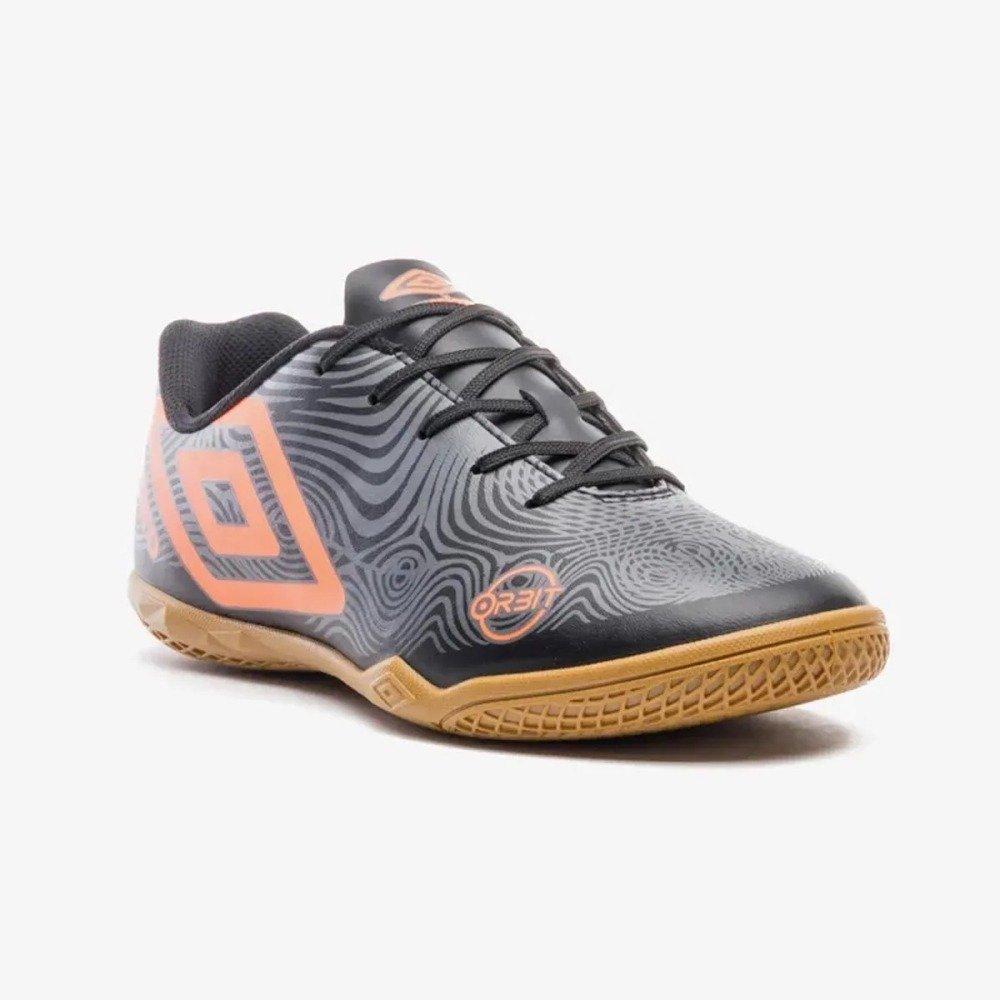 Chuteira Futsal Umbro Orbit - unissex - preto e laranja Preto 3