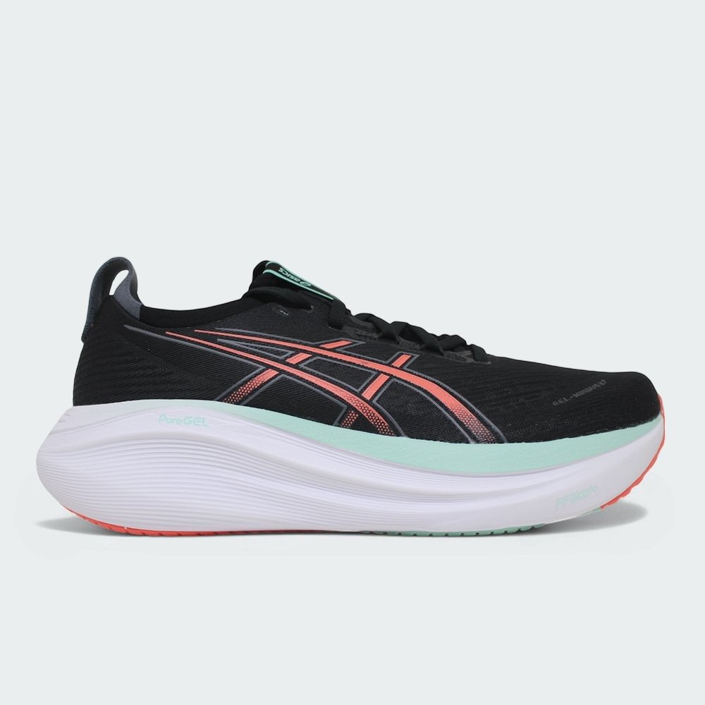 Tenis Asics Gel Nimbus 27 - masculino - preto e coral