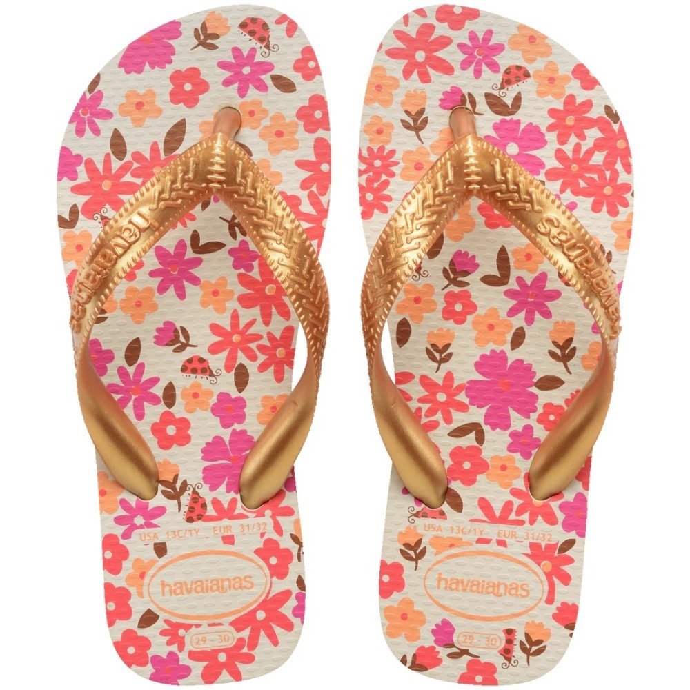 Chinelo Havaianas Infantil Flores - feminino - bege e rosa