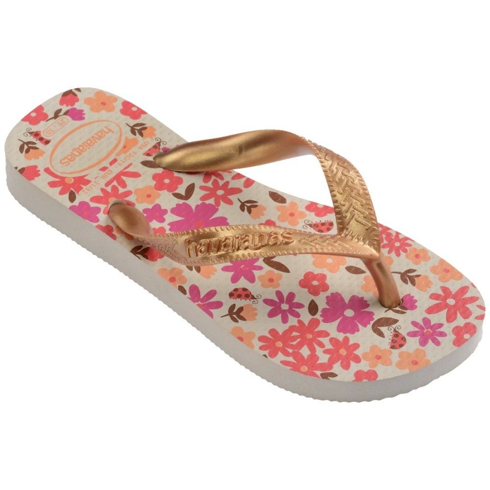 Chinelo Havaianas Infantil Flores - feminino - bege e rosa Dourado 2