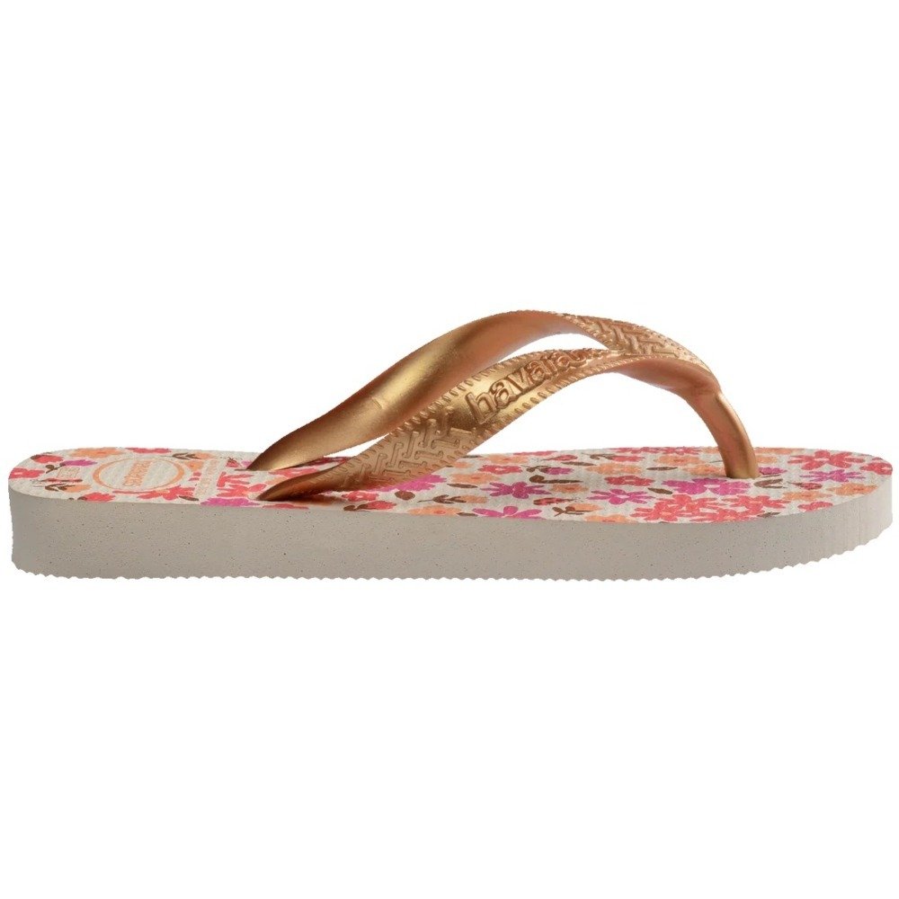 Chinelo Havaianas Infantil Flores - feminino - bege e rosa Dourado 3