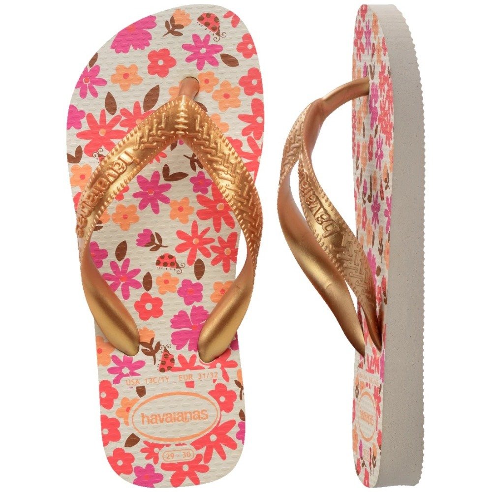 Chinelo Havaianas Infantil Flores - feminino - bege e rosa Dourado 4
