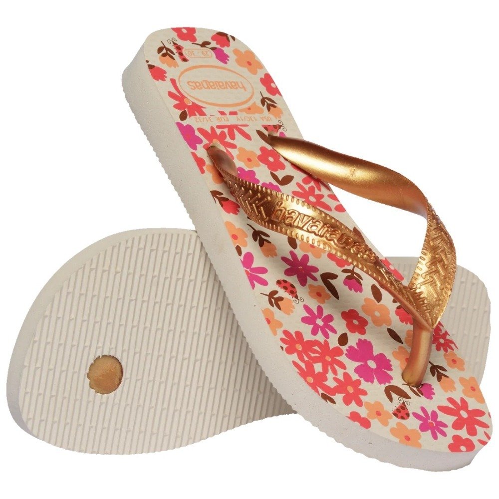 Chinelo Havaianas Infantil Flores - feminino - bege e rosa Dourado 5