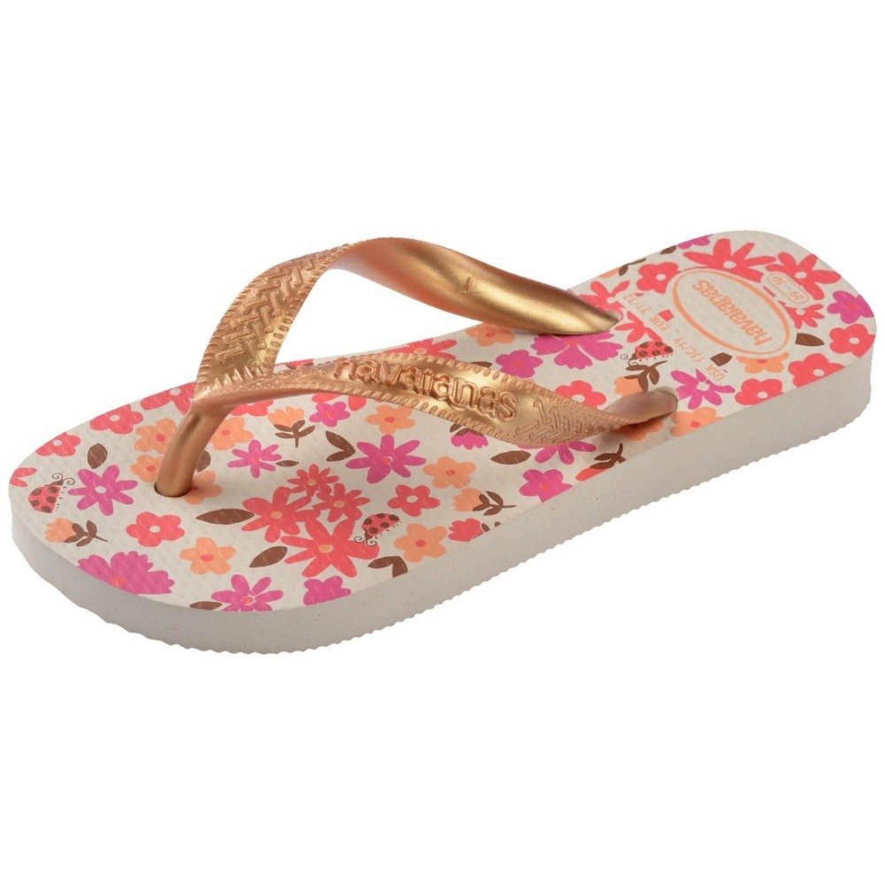 Chinelo Havaianas Infantil Flores - feminino - bege e rosa Dourado 6