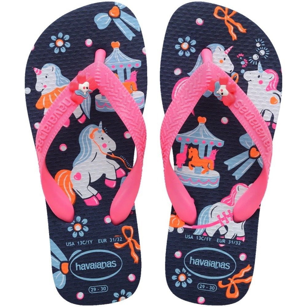Chinelo Havaianas Infantil Fantasy - feminino - azul marinho e rosa