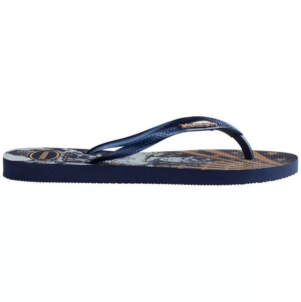Chinelo Havaianas Slim Warner Classics - feminino - azul marinho e dourado Azul Marinho 3