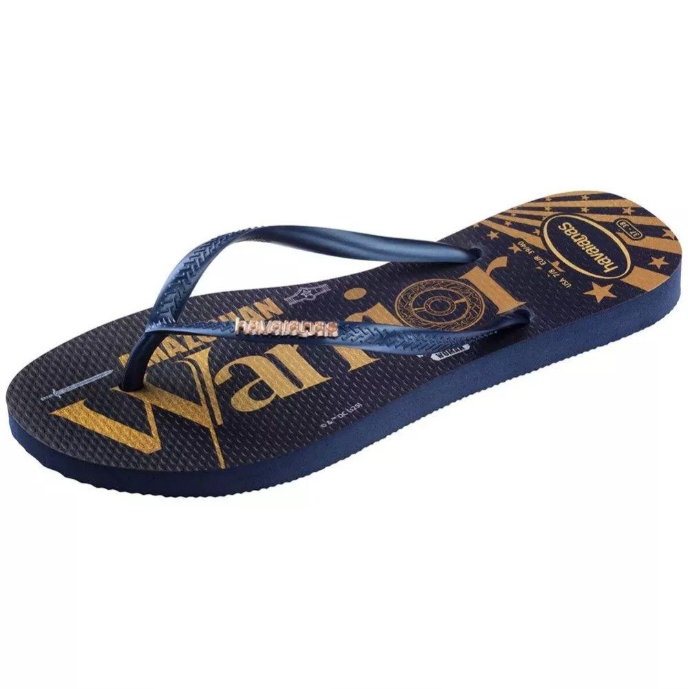 Chinelo Havaianas Slim Warner Classics - feminino - azul marinho e dourado Azul Marinho 4