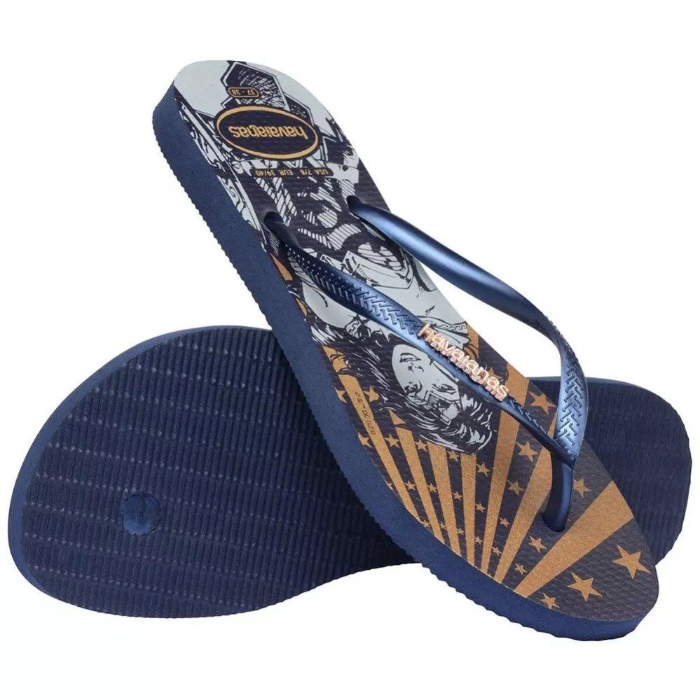 Chinelo Havaianas Slim Warner Classics - feminino - azul marinho e dourado Azul Marinho 5