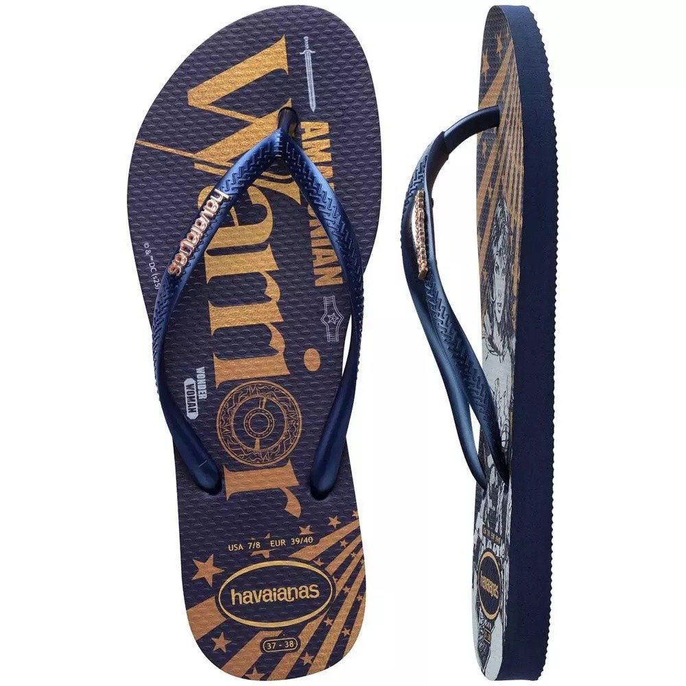 Chinelo Havaianas Slim Warner Classics - feminino - azul marinho e dourado Azul Marinho 6