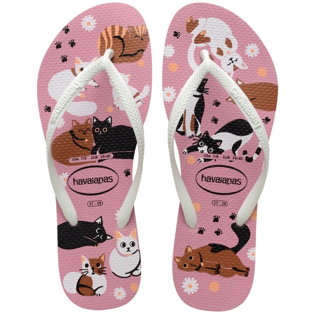 Chinelo Havaianas Slim Pets - feminino - rosa e branco